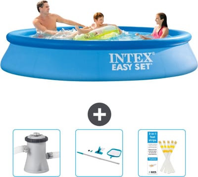 Intex Rond Opblaasbaar Easy Set Zwembad - 305 x 61 cm - Blauw - Inclusief Zwembadfilterpomp - Schoonmaakset - Testrips