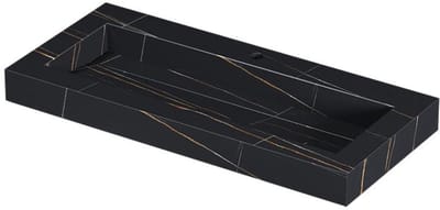 INK Pitch Wastafel Keramische Slab Centraal met Drain en Front en Side Skirts 1 Kraangat - 1000x450x90 mm - Lauren Black Mat