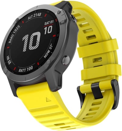 By Qubix - Geschikt voor Garmin bandje - 26mm Quickfit - Siliconen bandje - Geel - Geschikt voor Garmin Fenix 7X / 6X / 5X