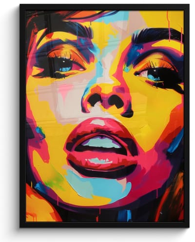 Poster in lijst - Fotolijst 50x70 cm - Posters - Vrouw - Gezicht - Kleurrijk - Posterlijst zwart - Decoratie - Wanddecoratie woonkamer - Muurdecoratie slaapkamer