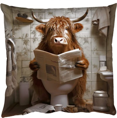 Sierkussens - Kussentjes Woonkamer - 50x50 cm - Schotse hooglander - Toilet - Krant - Badkamer