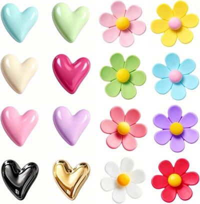 Set van 16 Kleurige 3D Magneten met Bloemen en Hartjes voor Keuken, Kantoor en Lockers - Decoratieve en Grappige Magneten