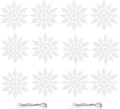 STrading - Set van 12 Witte Sneeuwvlok Decoraties 10 cm - Glitter Kerstboom Decoratie voor Feestdagen - Kerst Interieur Decor - Feestelijke Kerstversieringen