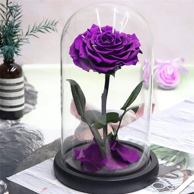 Eeuwige Roos - Geconserveerde Bloem - Romantisch Cadeau - Handgemaakt Uniek - 20 cm Hoog - Kaki