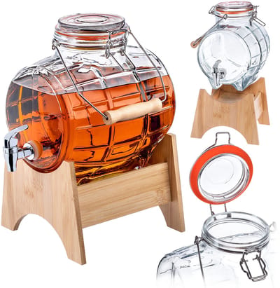 KADAX Glazen vat 5L met kraantje en houten handvat