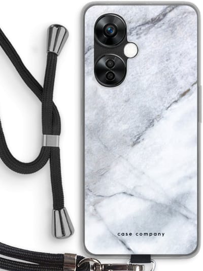 Case Company® - Hoesje met koord geschikt voor OnePlus Nord CE 3 Lite hoesje met Koord - Witte marmer - Telefoonhoesje met Zwart Koord - Bescherming aan alle Kanten en Over de Schermrand