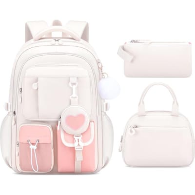 Love print serie 3 stuks/set basisschooltassen grote capaciteit schattige rugzak voor tienermeisjes met etui lunchbox white