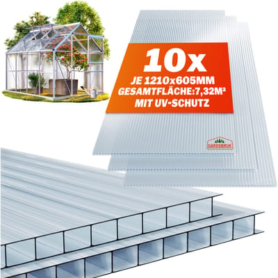 Gardebruk 10x Polycarbonaat Platen – 6mm dubbelwandig en UV-Bestendig – 121x60,5cm 7,3m² - Transparant