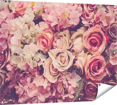 Gards Tuinposter Roze Rozen Achtergrond - Retro - Bloemen - 120x90 cm - Tuindoek - Tuindecoratie - Wanddecoratie buiten - Tuinschilderij