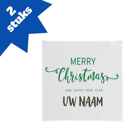 Akyol - kerst merry christmas and happy new year met eigen naam brillendoekjes - Kerstmis - kerst beker - winter - kerst - christmas - kerst cadeau - 17,8 bij 17,8 cm - 2 stuks