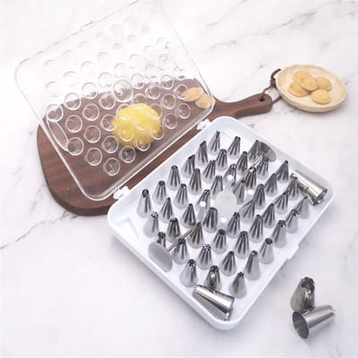 Repus - Set van 55 - Spuitmondjes voor decoreren van gebak en taarten - met Handige opbergdoos - Garneerspuit - Icing Nozzles - RVS