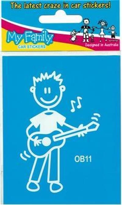 Jongen met gitaar - autosticker - wit - 8,7 cm