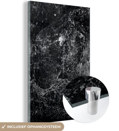 Glasschilderij - Zwart - Wit - Steen - Graniet - 120x180 cm - Wanddecoratie - Slaapkamer decoratie