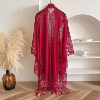 Cardigan d'été Cheongsam Extérieur Printemps et Été Fin Tempérament Dentelle Creuse Gland Ancien Abaya Manteau Dubaï One Size white