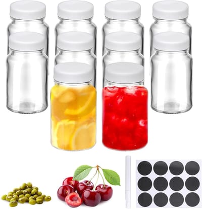 Famanu - Set van 10 glazen shotflessen 60 ml, lekvrij en herbruikbaar, geschikt voor sap, gember en kruiden – Transparant