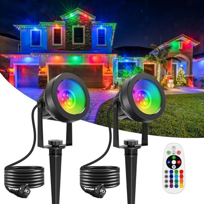 Decoratieve Tuinlampen met Afstandsbediening - 2 Stuks Kleurveranderende Tuinspotlights met Grondpen - Waterdichte IP65 Tuinverlichting voor Tuin, Gazon en Pad