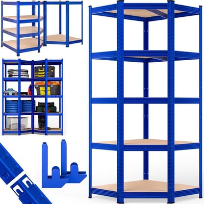 Schap voor Hoek - Schroefloos Opslagrek met 5 MDF Planken - 180x70x40cm - Zwaar Belastbaar 875kg - Blauw