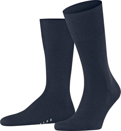FALKE Airport eenkleurig wol katoen sokken heren blauw - maat 49-50