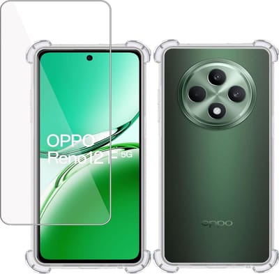 Hoesje + Screenprotector geschikt voor OPPO Reno 12 F / Reno 12 FS – Tempered Glass - Extreme Shock Case Transparant