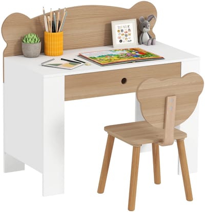 Bureauset - Bureau - Bureaustoel - Kinderstoel - Kindertafel - Tafel voor knutselen - 3-8 jaar - Natuur