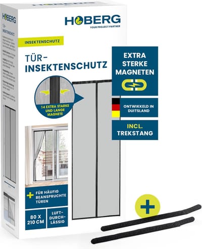 Hoberg horrengordijn 80 x 210 cm | vliegenhordeur met XXL magneetstrips | hor voor balkondeur | magnetisch vliegengordijn | zelfsluitend & slijtvast