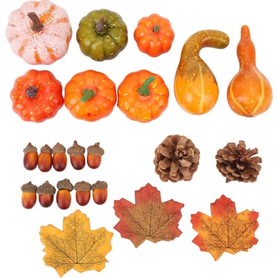 50 Stuks Herfst Pompoen Decor Set 30 Esdoornbladeren 10 Eikels 2 Dennenappels 8 Pompoenen Kunstmatige Kalebas orange