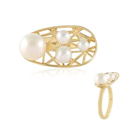 Cavill - Zilveren ring met witte zoetwaterparels - 925 sterling zilver verguld - ronde parels 8-3 mm - elegante parelring dames - Ornaments by de Melo