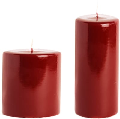 Rustik Lys – Hoogglans Stompkaarsen Set – Antiek Rood – 7×15 cm & 10×10 cm – Luxe Glanzende Kaarsen voor Sfeervolle Decoratie