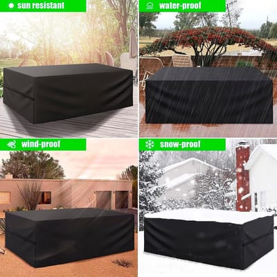 Famanu – Beschermhoes voor tuinmeubelen - 600D Oxford-stof - beschermhoes voor tuintafel - bescherming voor alle weersomstandigheden - voor tafel- en banksets met touw en gesp (200 x 200 x 90 cm)