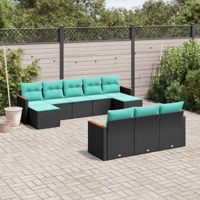 vidaXL - 10-delige - tuinbankset - met - kussens - van - zwart - polyrotan