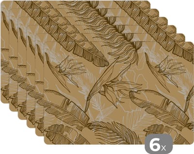 Placemat - Placemats kunststof - Bladeren - Zomer - Tropisch - Hawaii - 45x30 cm - 6 stuks - Hittebestendig - Anti-Slip - Onderlegger - Afneembaar