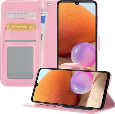 Hoesje - Geschikt voor Samsung Galaxy A32 5G - Luxe Bookcase - Walletcase Hoes - Portemonnee - Cover - Telefoonhoes - Lichtroze
