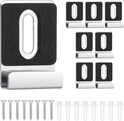 8-delige Set Spiegelhouder Clips voor Wandmontage - Sterke Metalen Spiegelhaken met Schroeven en Rubber Pads voor Frameloze Spiegels