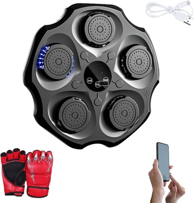 Muzikale Boksmachine - Wandbokszak Trainingsapparaat - Thuis Fitness - LED Verlichting Ritmisch - 43x43cm - Zwart