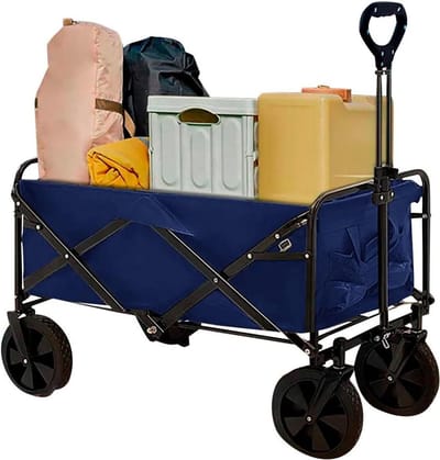 Opvouwbare Tuinkar - Utility Wagen Kruiwagen - Spullen Vervoeren - Zwaar Uitgevoerd Frame - 150 KG Capaciteit - Marineblauw