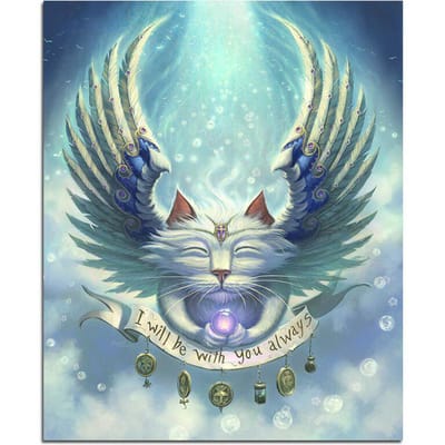 Un Chat avec Aile Peinture Diamant DIY 5D Fantaisie Broderie Diamant Rond Complet 20X30CM gray