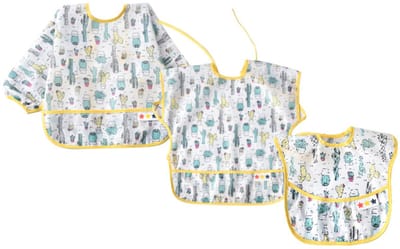 Waterdichte slabbetjes met lange mouwen voor baby's,, ideaal voor schilderen en eten, Driedelige set (shirt met lange mouwen + mouwloos + slabbetje), maat M (6 maanden - 2 jaar)