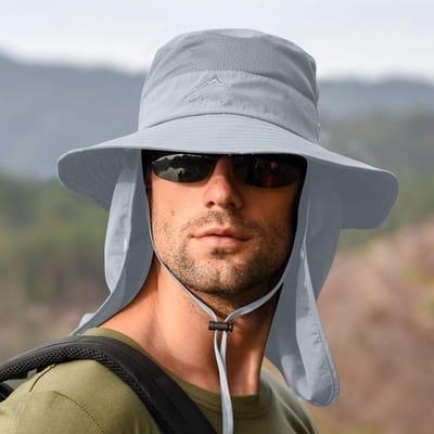 Chapeau de pêche à large bord pour hommes, chapeau de pêcheur, chapeau de soleil, Protection solaire C grise
