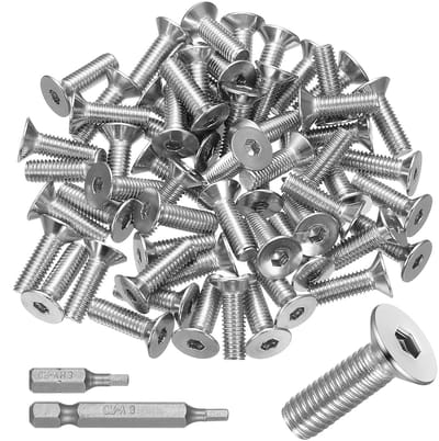 Set van 70 RVS M5 Schroeven met Verzonken Kop, 16 mm, Inclusief 2 Bits voor Hexaansluiting