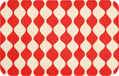 Badmat 80x50 cm - Antislip - Golvend patroon - Retro - Rood - Beige - Badmatten voor badkamer - Badkamermat - Douchemat - Badkamer mat