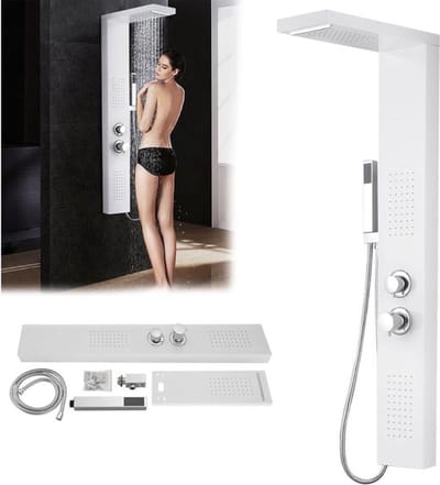 Thuys Douchepaneel – Met Thermostaatkraan – Douchekolom – Douchepaneel Hoekmomtage – Modern Design – Wit