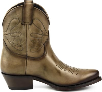 Mayura Boots 2374 Vintage Taupe/ Dames Cowboy fashion Enkellaars Spitse Neus Western Hak Echt Leer Maat EU 37