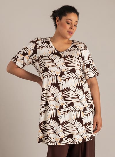 YEST CURVE Ankie Essential Tops - Coffee Brown/Multi-C - maat 1(48)