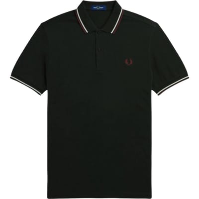 Fred Perry rood/wit twin getipt donkergroen poloshirt