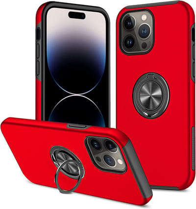 Telefoonhoesje Met Vingerring & Magneet voor Telefoohouders - Hoesje Geschikt voor: iPhone 15 Pro Max - Anti-drop harde cover - Rood