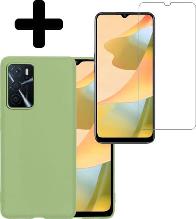 Hoesje - Met Screenprotector - Geschikt voor OPPO A16 - Sterk & Shockproof - Back Cover - Siliconen Case - Telefoon Hoes - Telefoonhoesjes - Groen