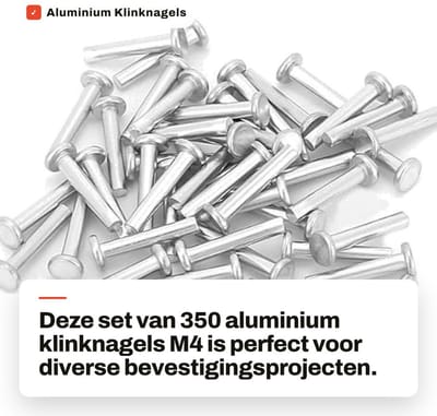 Dailygoods- Klinknagels Aluminium 350 Stuks - M4 Klinknagels - Holnieten - Opbergdoos - Corrosiebestendig - Lange levensduur - Popnagels
