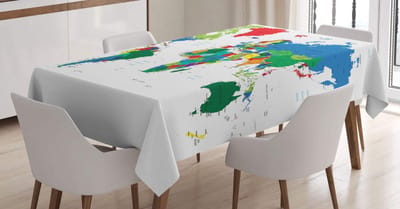 ABAKUHAUS Wereldkaart Tafelkleed, Kleurrijk Politiek, Gemakkelijk Onderhoud met geavanceerde druktechnologie Wasbaar en gepersonaliseerd, 140 x 170 cm, Meerkleurig