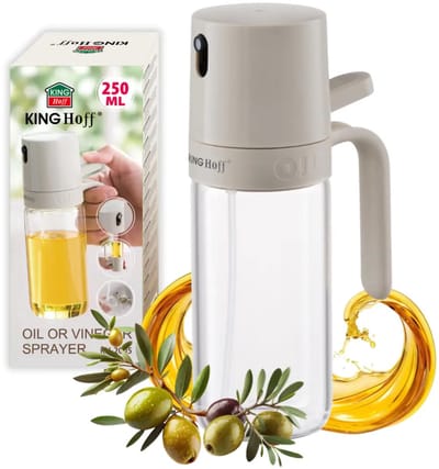 KINGHOFF KH-2005 Oliespray 250 ml – RVS & Glas Olie- en Azijnsprayer – Fijn Vernevelende Olie Sprayer – Beige