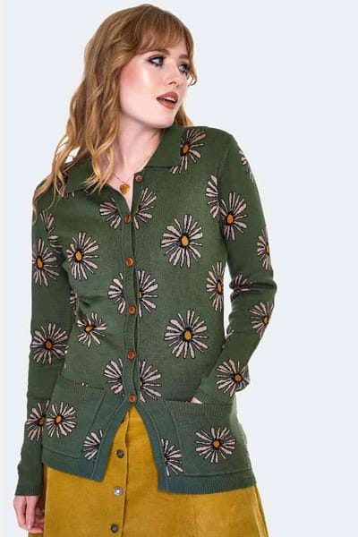 Voodoo Vixen - Longline Floral Print Lange cardigan - XS - Olijfgroen